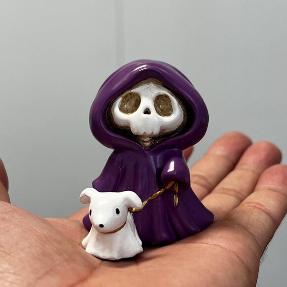 Adorable Skull Grim Reaper Statue with Walking Dog Ghost Statue - Picture 6 of 6